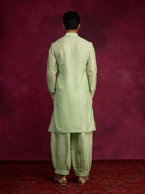 Buttoned down kurta paired with pathani pants - Pistachio green