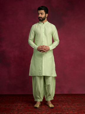 Buttoned down kurta paired with pathani pants - Pistachio green