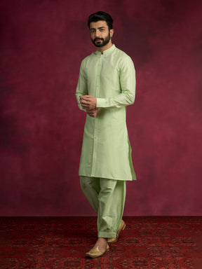 Buttoned down kurta Set - Pistachio green