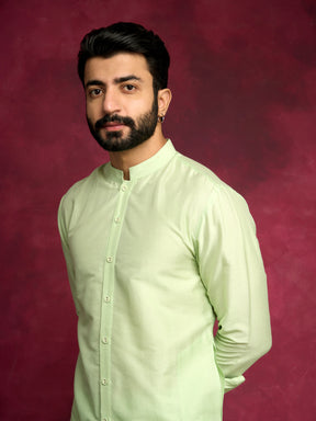 Buttoned down kurta paired with pathani pants - Pistachio green