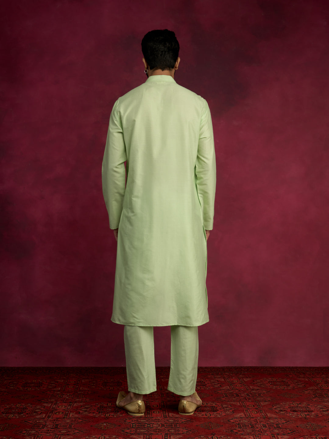 Pintuck neck yoke side panel kurta- Pistachio green