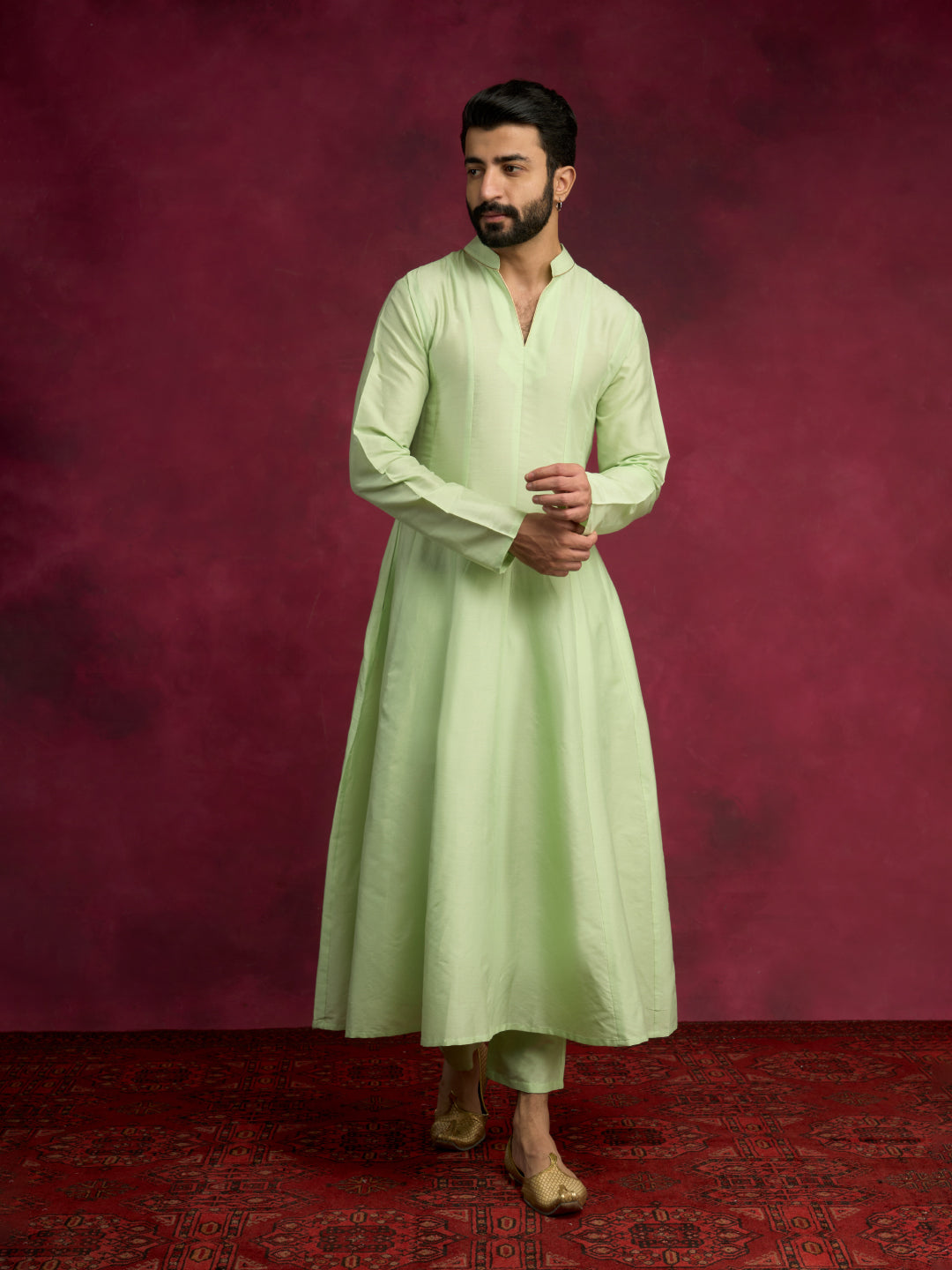 Paneled Anarkali kurta Paired with straight pants - Pistachio Green