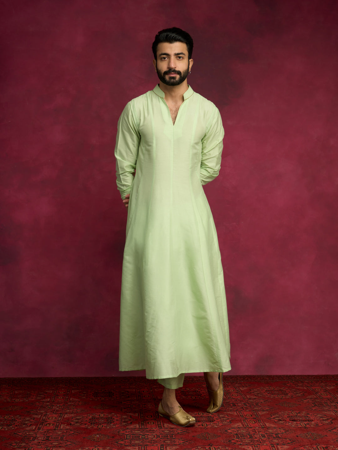 Paneled Anarkali kurta Paired with straight pants - Pistachio Green
