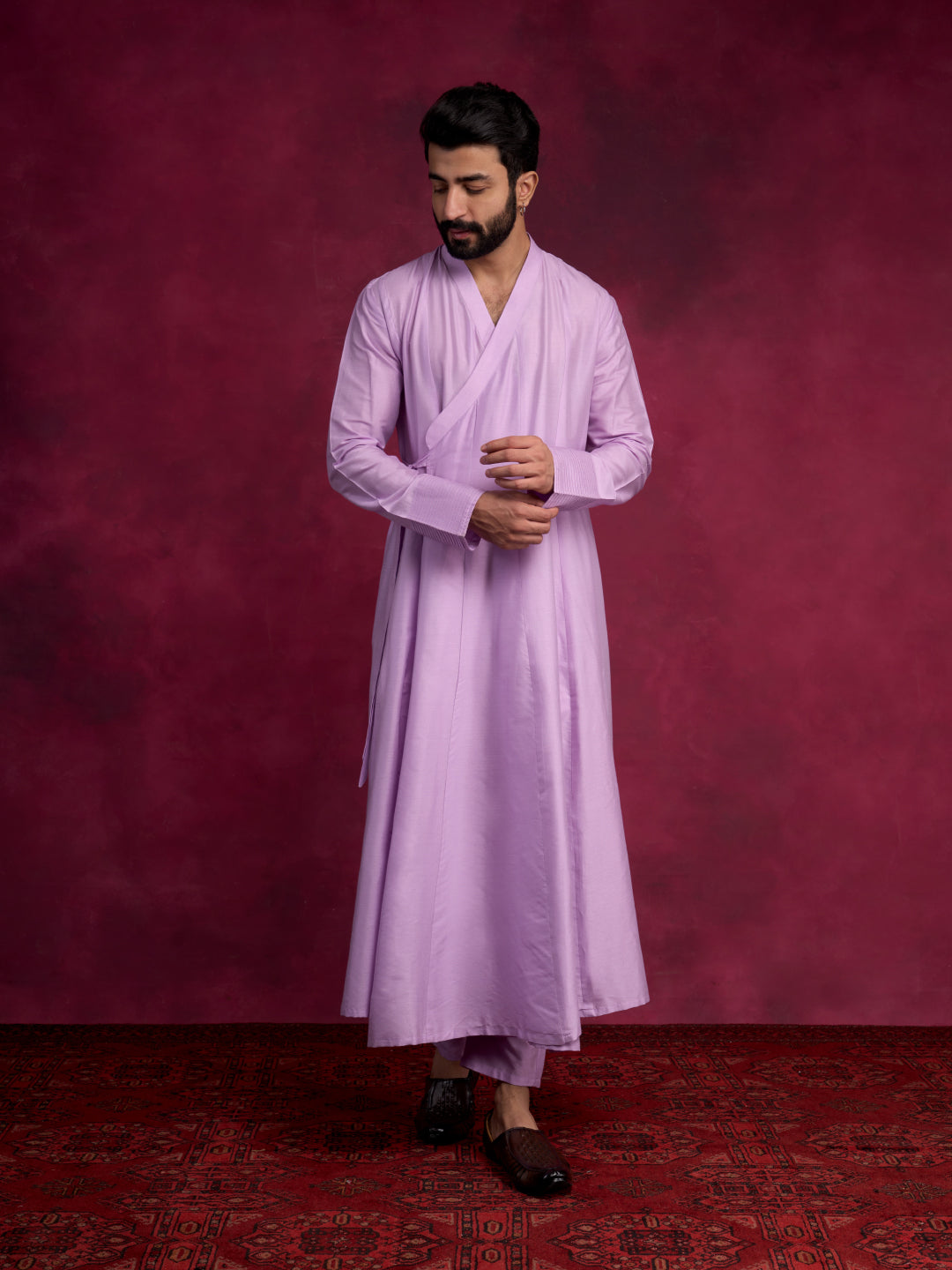 Paneled angrakha kurta Set - Lavender