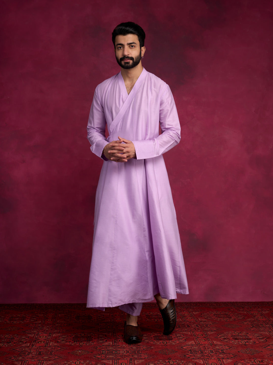 Paneled angrakha kurta Set - Lavender