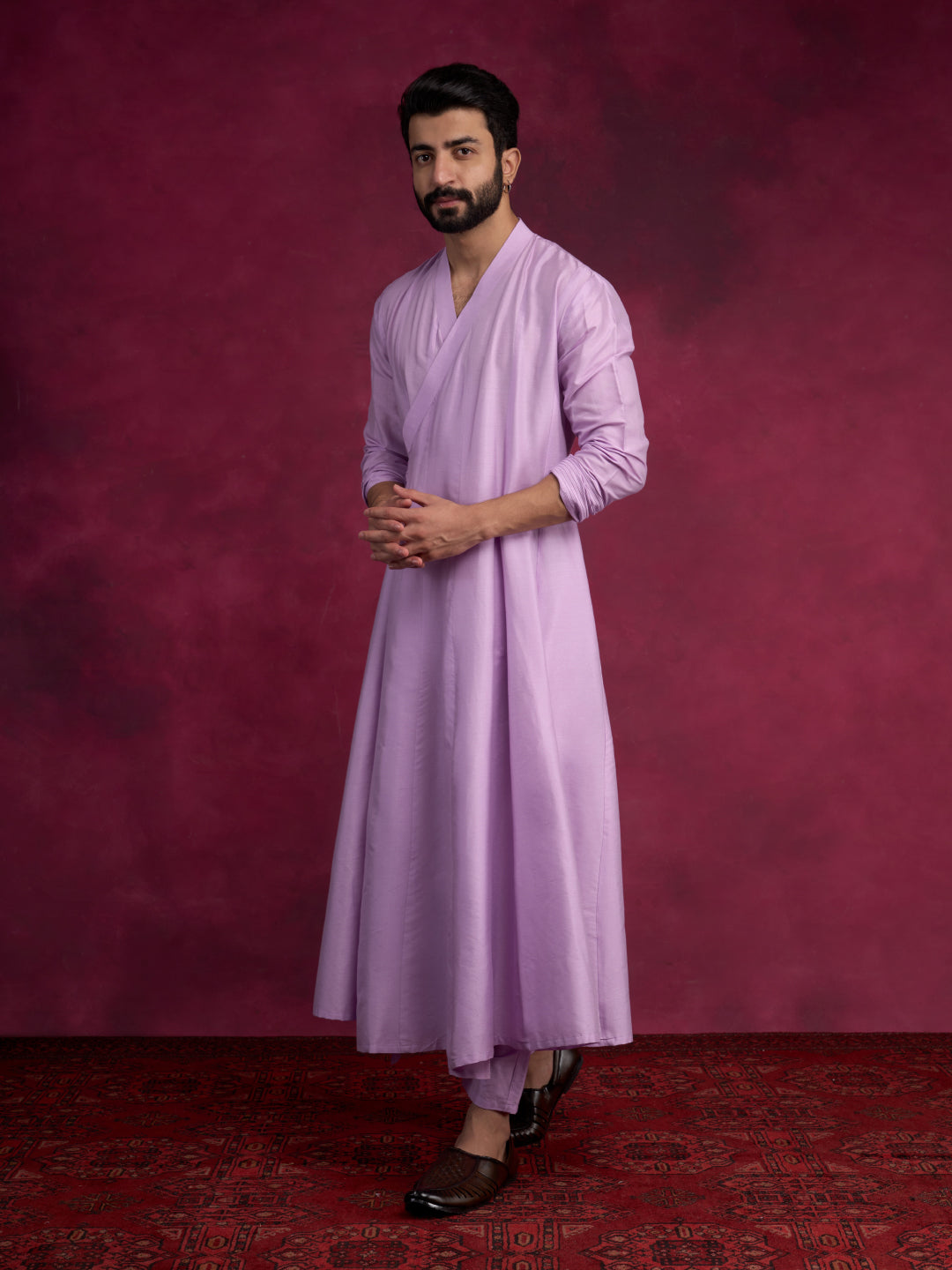 Paneled angrakha kurta paired with  straight pants - Lavender