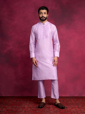 Pleated neck yoke straight kurta- Lavender