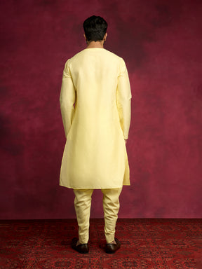 V-neck overlapped kurta Set - Lemon Yellow