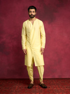 V-neck overlapped kurta Set - Lemon Yellow