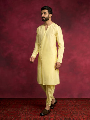 V-neck overlapped kurta Set - Lemon Yellow