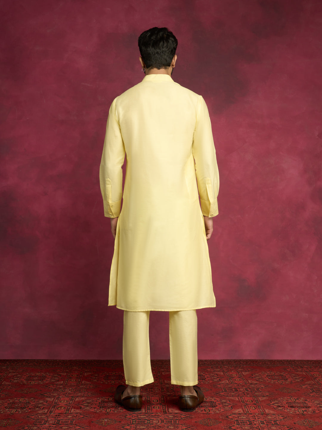 Pleated neck yoke straight kurta- Lemon Yellow