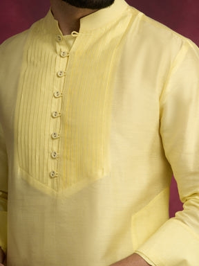 Pleated neck yoke straight kurta- Lemon Yellow