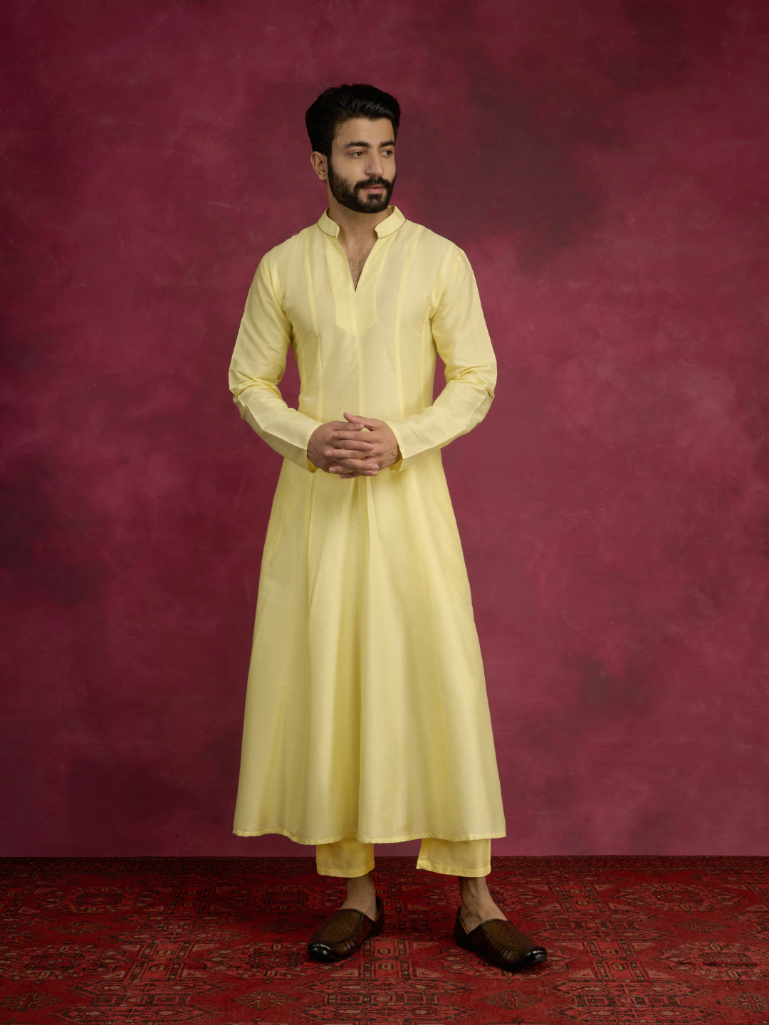 Paneled Anarkali kurta- Lemon Yellow