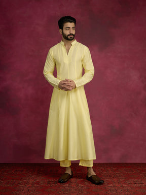 Paneled Anarkali kurta Set - Lemon Yellow