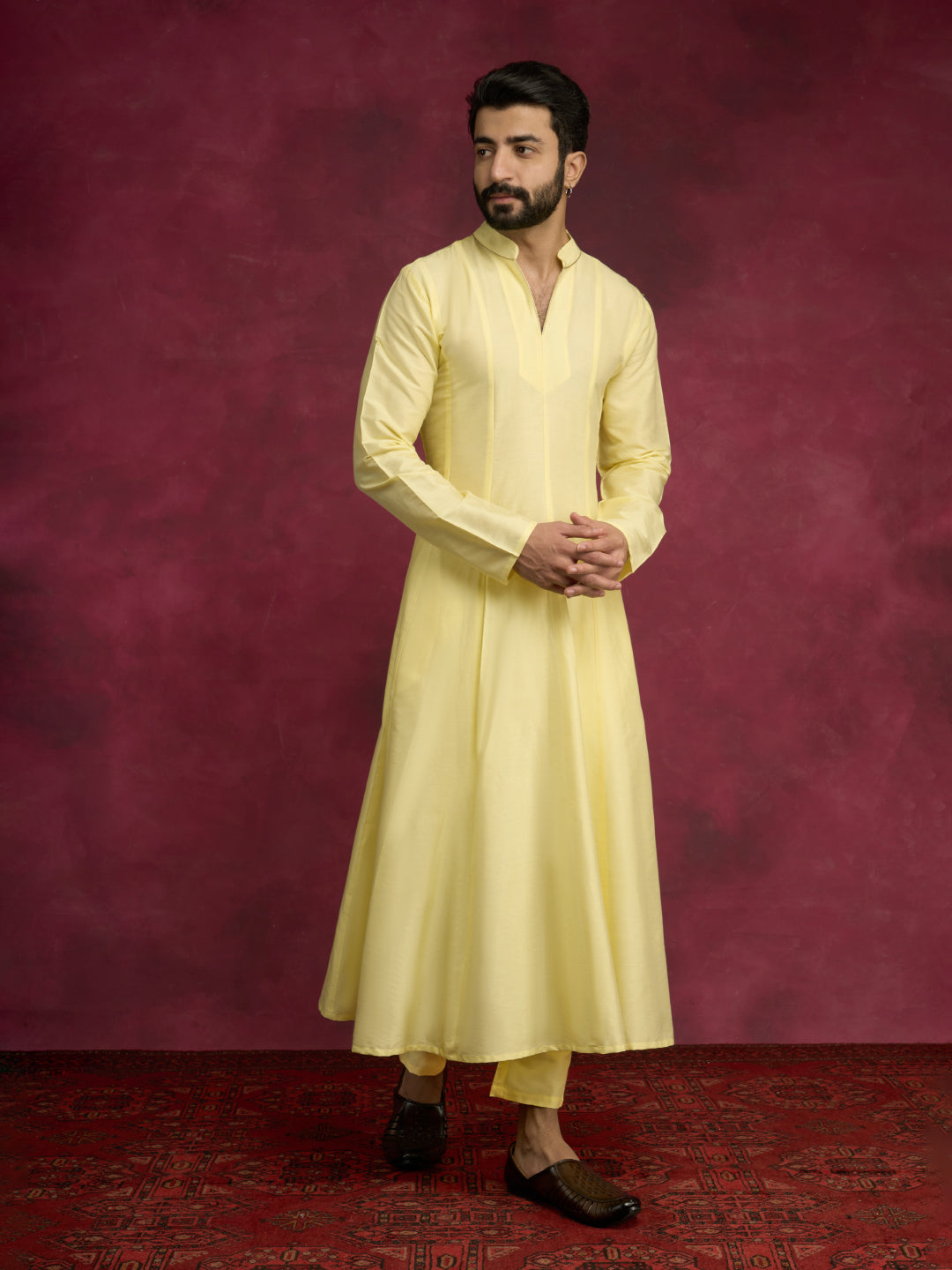 Paneled Anarkali kurta Set - Lemon Yellow