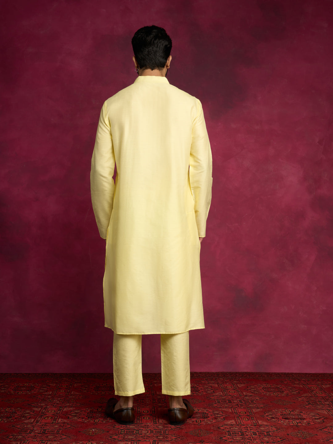 Mandarin collar Straight kurta Set - Lemon Yellow