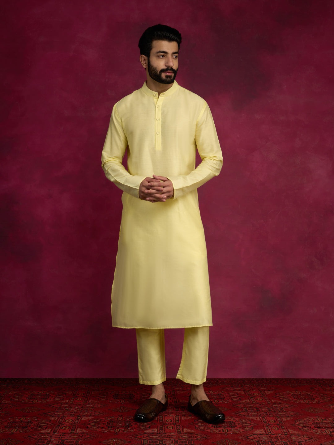 Mandarin collar Straight kurta- Lemon Yellow