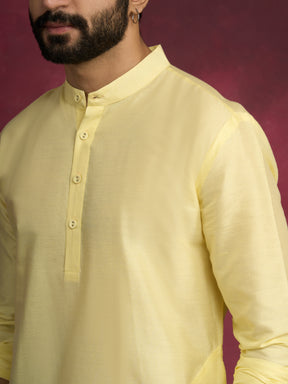 Mandarin collar Straight kurta Set - Lemon Yellow