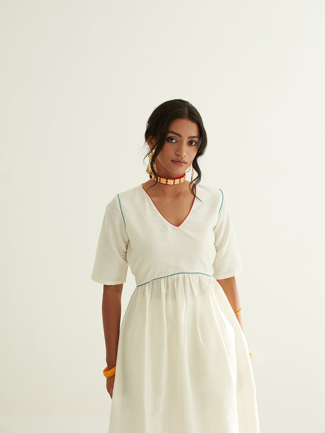 U-waistline gathered banarasi kurta