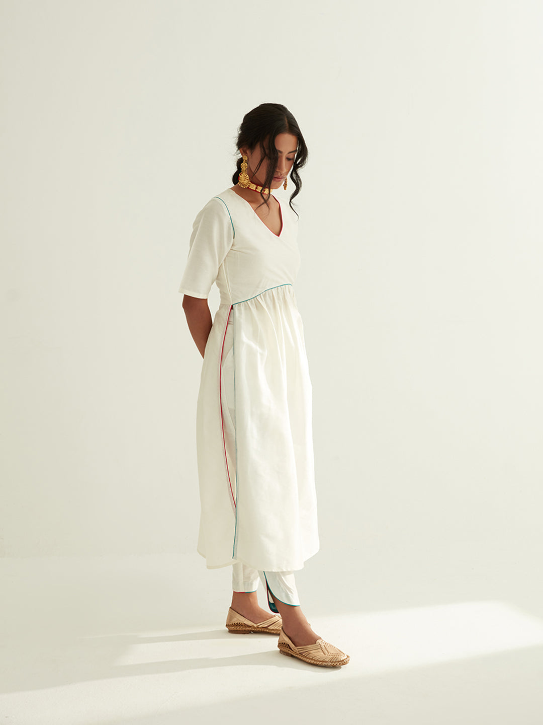 U-waistline gathered banarasi kurta