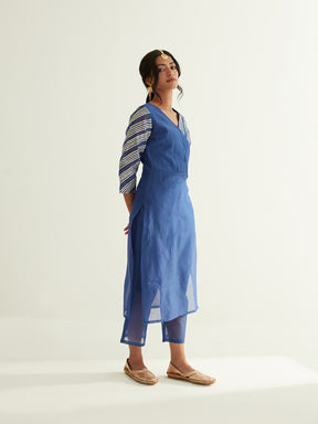 Blue Overlapped neckline chanderi kurta highlighted with Gota Patti