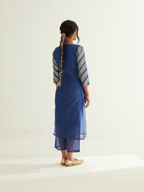 Blue Overlapped neckline chanderi kurta highlighted with Gota Patti