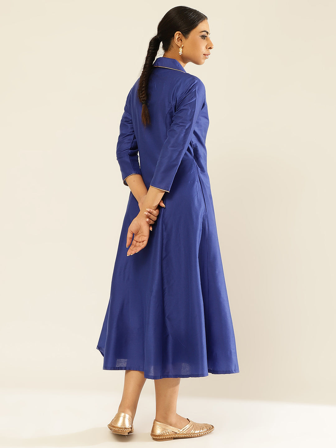Lapel Collared Wrap Dress-Imperial Blue