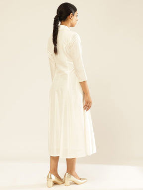 Lapel Collared Wrap Dress-Pearl White