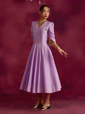 Circular Panelled Dress Highlighted With Gota Patti- Lavender