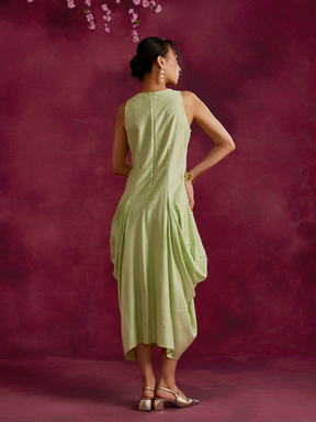 Asymmetrical cowl dress- Pistachio green