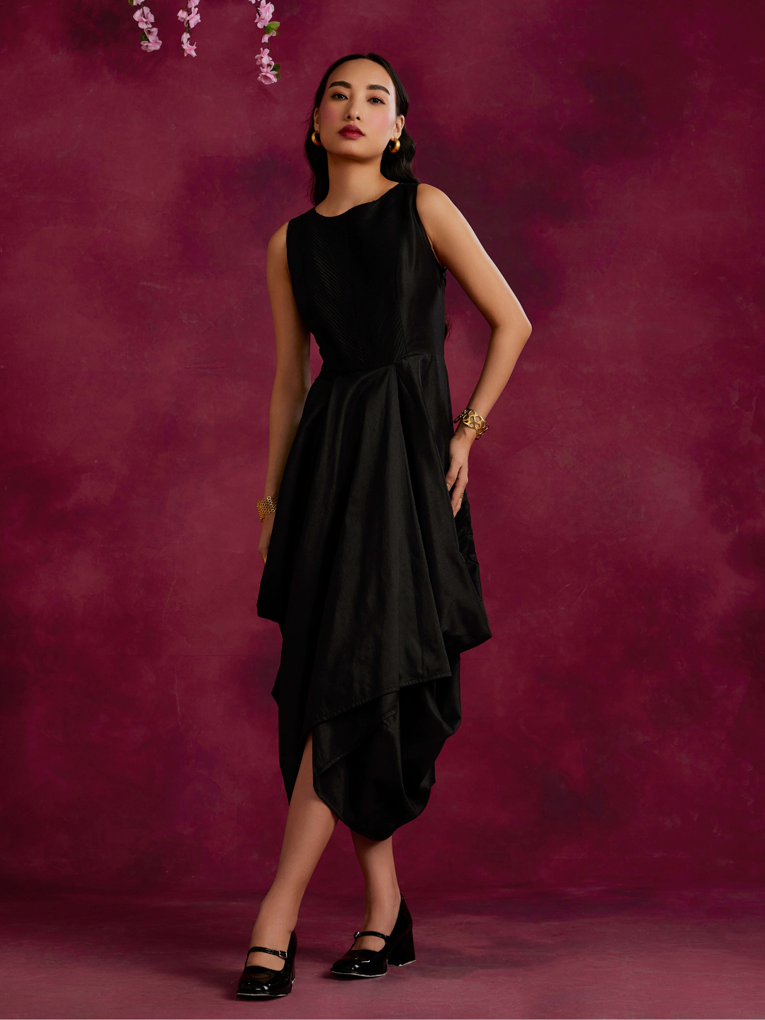 Asymmetrical cowl dress- Black