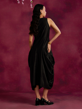 Asymmetrical cowl dress- Black