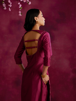 Adjustable back cut-out kurta with zari work hem- Cabaret pink