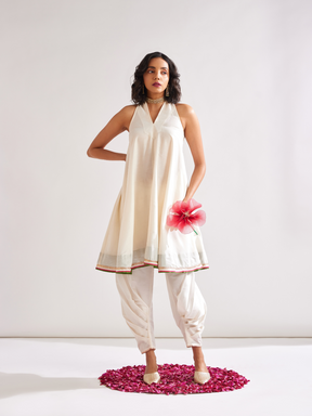 Back overlap halter neck kurta- Ivory