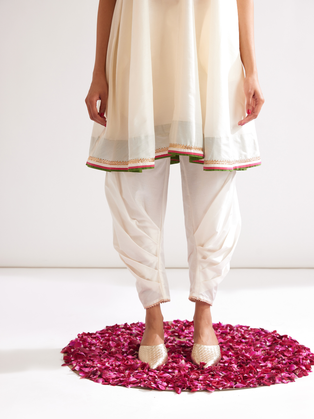 Back overlap halter neck kurta- Ivory