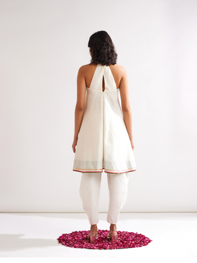 Back overlap halter neck kurta- Ivory