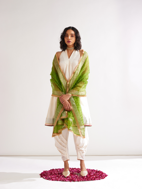 Back overlap halter neck kurta- Ivory