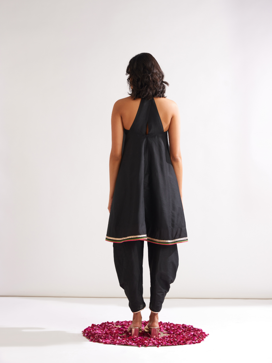 Back overlap halter neck kurta - Black