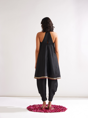 Back overlap halter neck kurta - Black