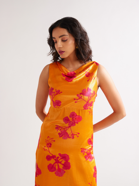 Gulmohar back cross drape Straight kurta- Spicy Orange