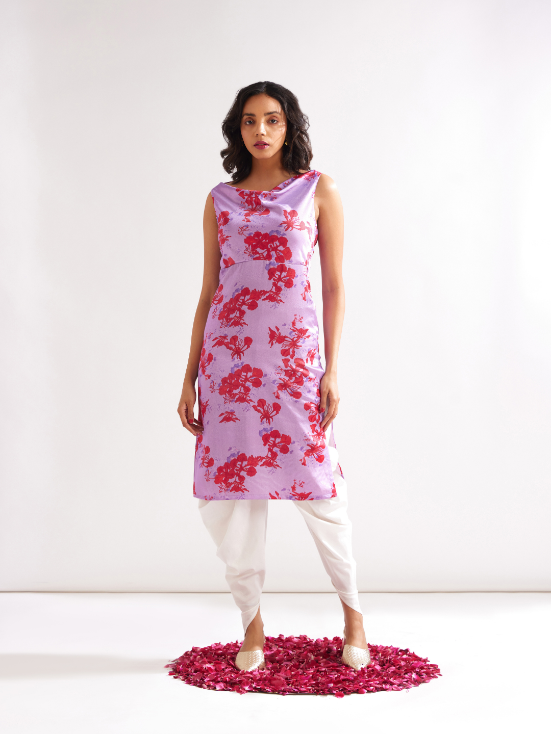 Gulmohar back cross drape Straight kurta- Lavender