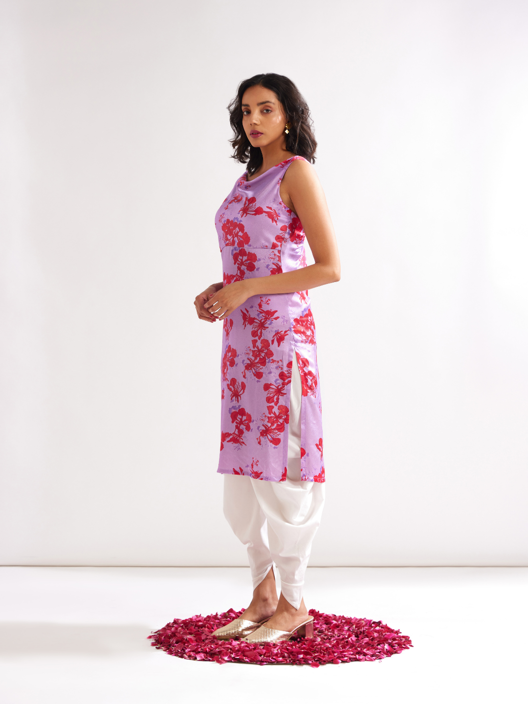 Gulmohar back cross drape Straight kurta- Lavender