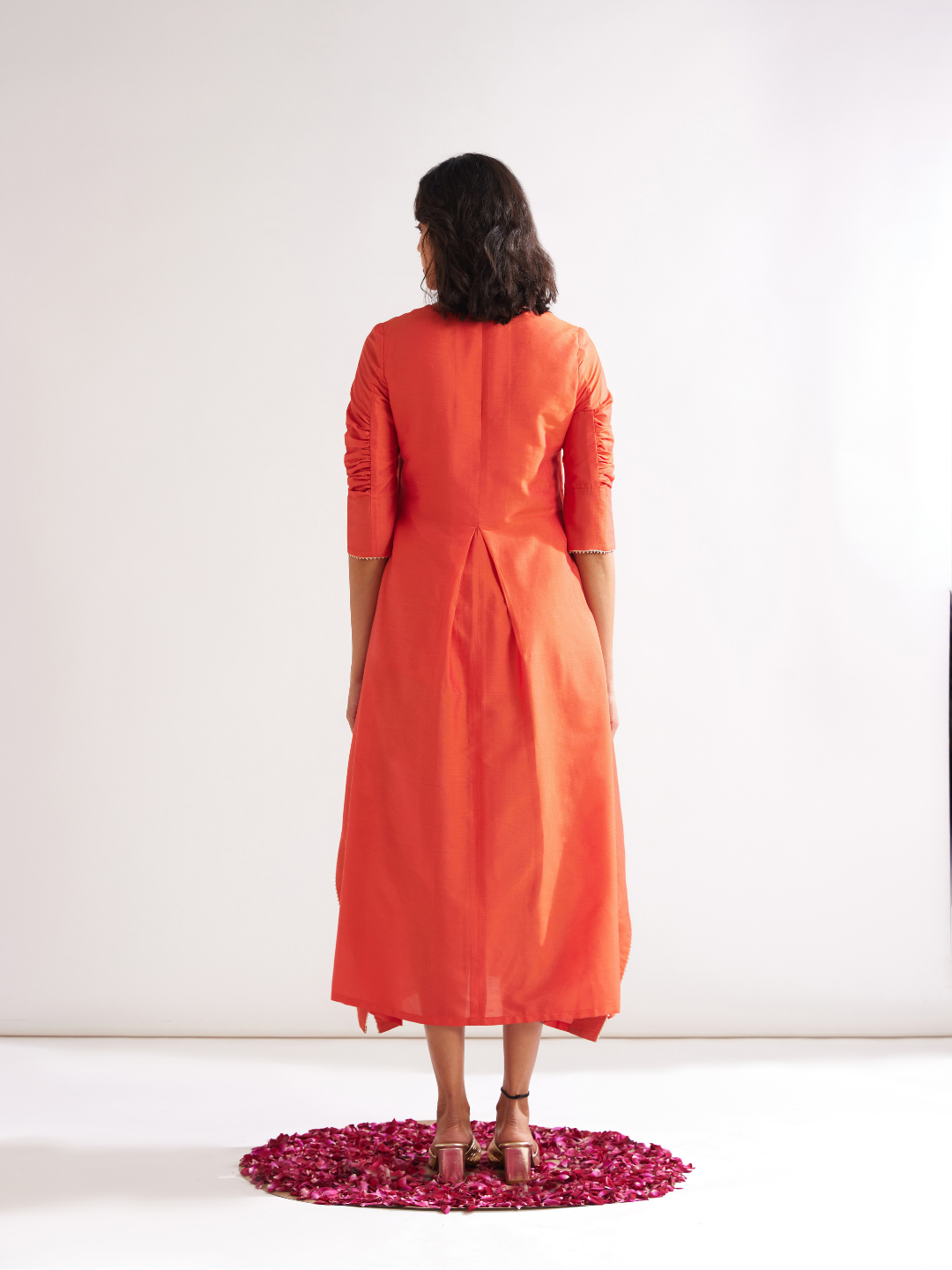 Inverted box pleat flare Dress- Spicy Orange