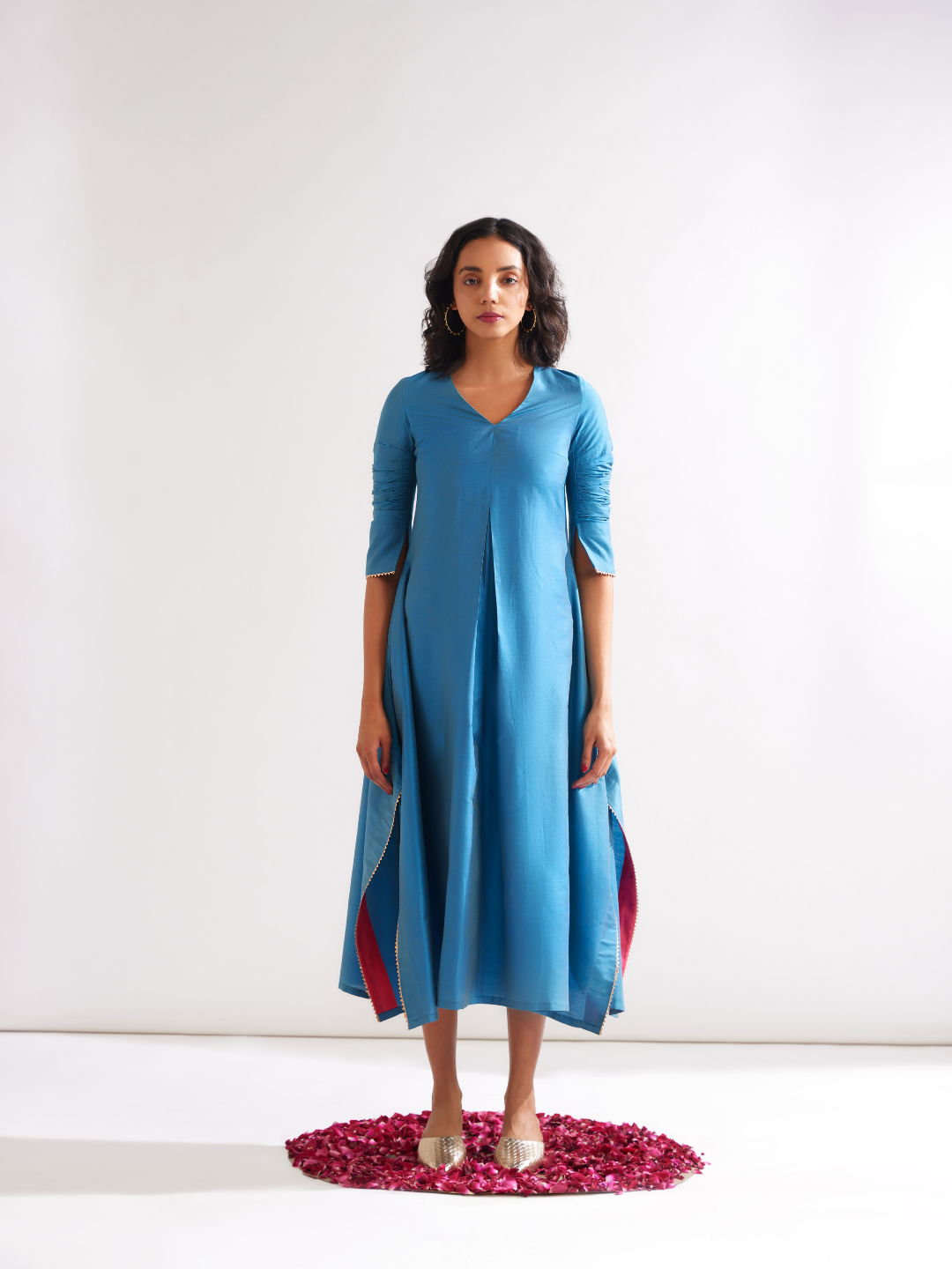 Inverted box pleat flare Dress- Blue moon