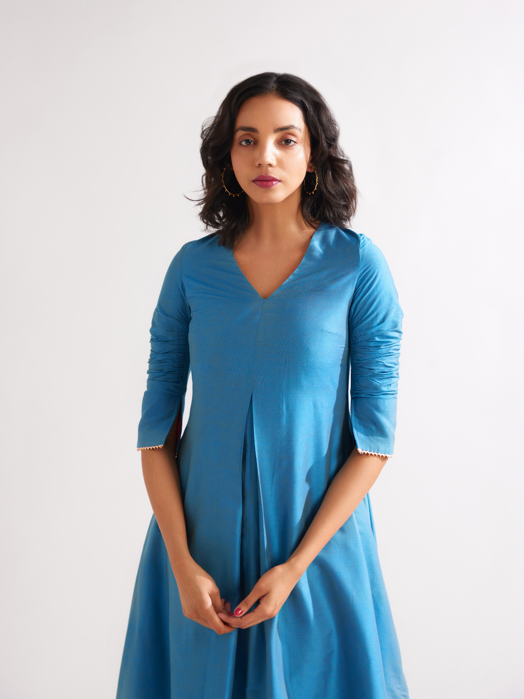 Inverted box pleat flare Dress- Blue moon