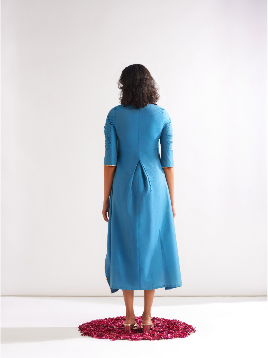 Inverted box pleat flare Dress- Blue moon