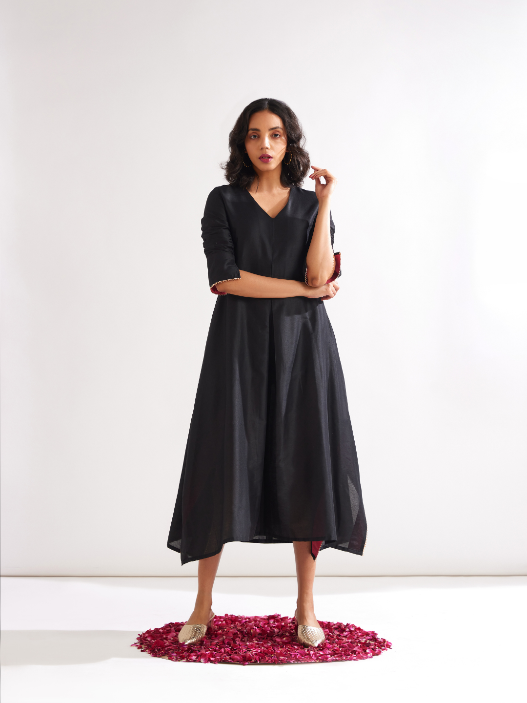Inverted box pleat flare Dress- Rich black Inverted box pleat flare Dress- Rich black