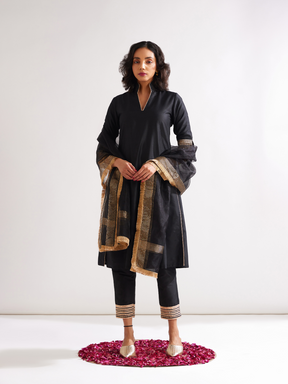 Stand collar straight kurta highlighted with gota patti- Rich black