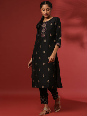 Printed straight kurta- black