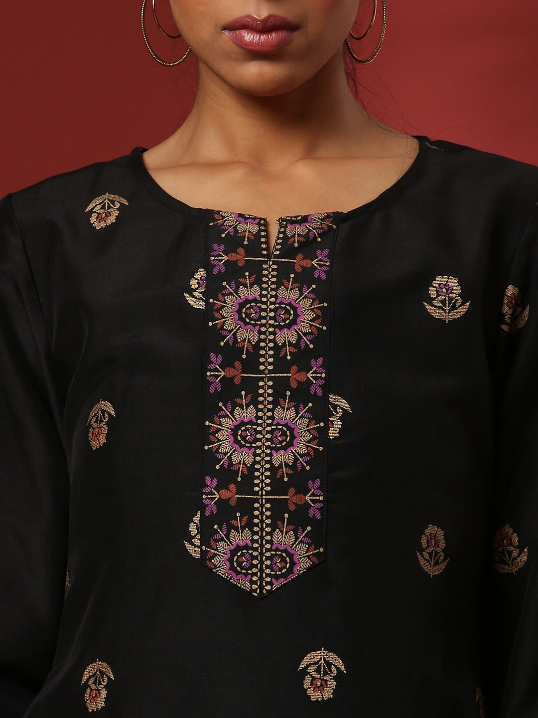 Printed straight kurta- black